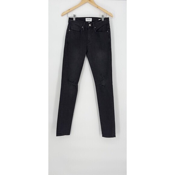 FRAME Jagger True‎ Skinny Jean Distressed Noir Black SIZE 28 MSRP $208 - Picture 1 of 9